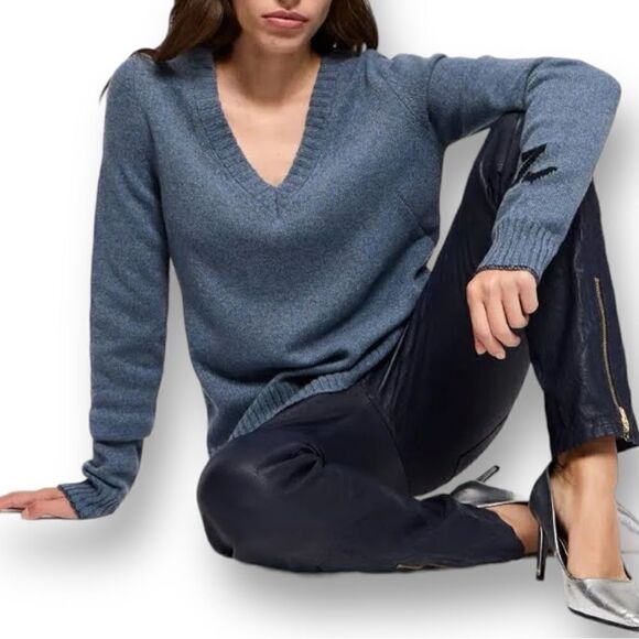 Zadig & Voltaire Women’s Sourca Rc Cashmere Sweater in the Size Large in Denim - Picture 6 of 11